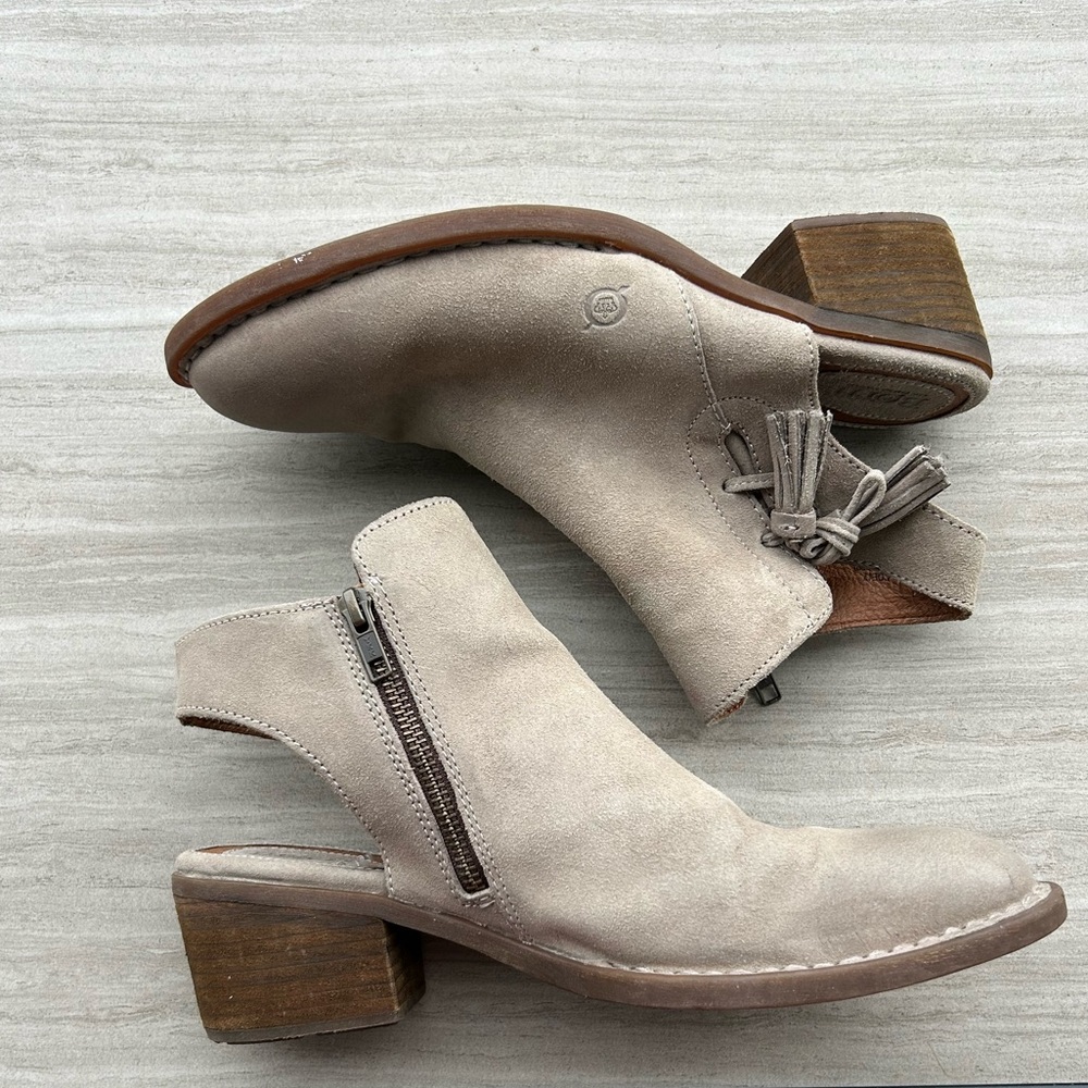 Born Women’s Leather Tassel Mule Booties Suede Block Heel Boho Western Sz 9.5 - Picture 2 of 9